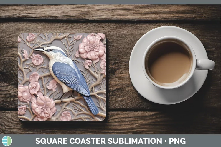 3D Birds Nuthatch Square Coaster Sublimation Coaster Designs