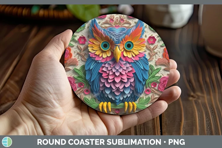 3D Birds Owl Round Coaster Sublimation Coaster Designs