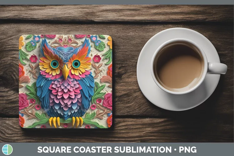3D Birds Owl Square Coaster Sublimation Coaster Designs
