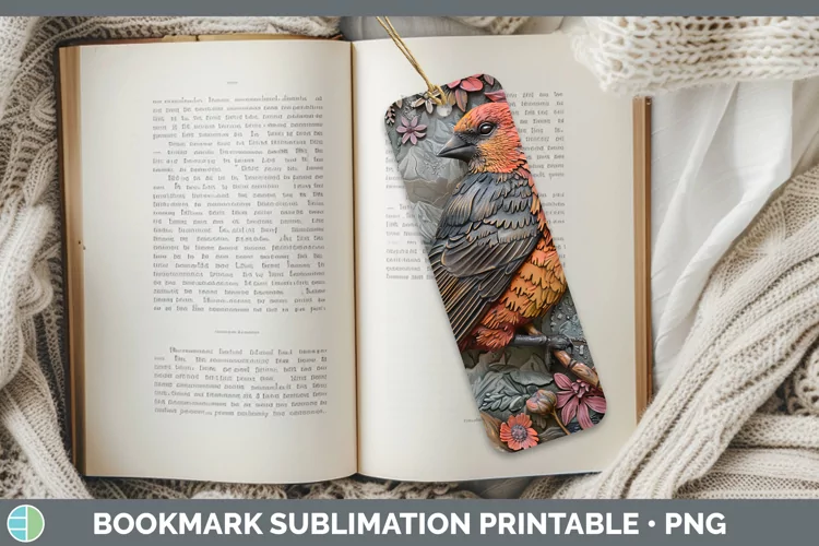 3D Birds Pine Grosbeak Bookmark Sublimation Printable Design