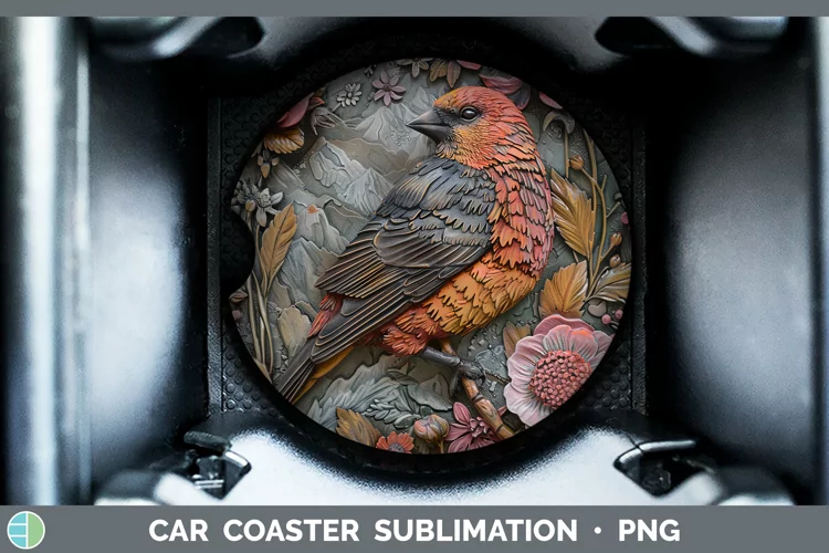 3D Birds Pine Grosbeak Car Coaster Sublimation Coaster Desig