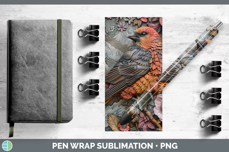 3D Birds Pine Grosbeak Pen Wrap Sublimation Epoxy Pen Design