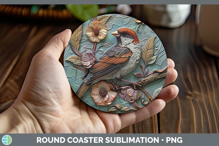 3D Birds Sparrow Round Coaster Sublimation Coaster Designs