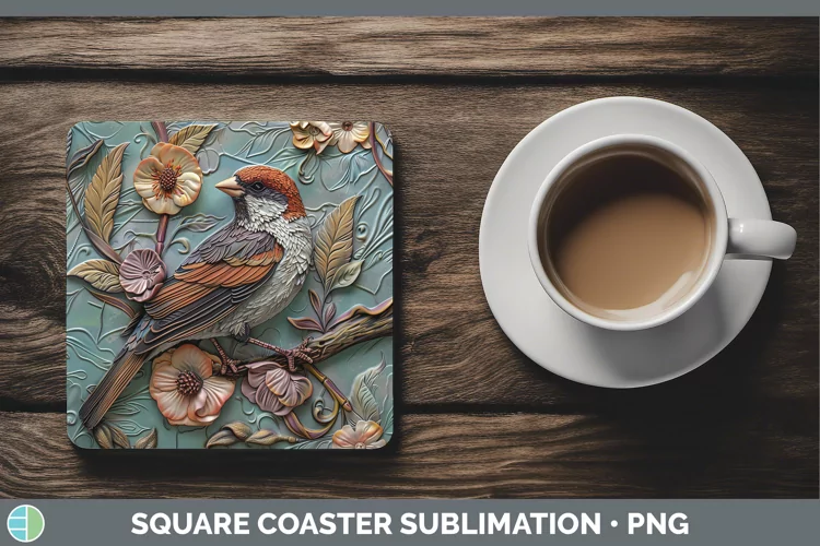 3D Birds Sparrow Square Coaster Sublimation Coaster Designs
