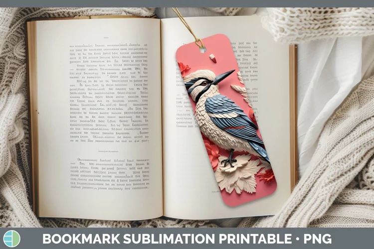 3D Birds Woodpecker Downy Bookmark Sublimation Printable Des
