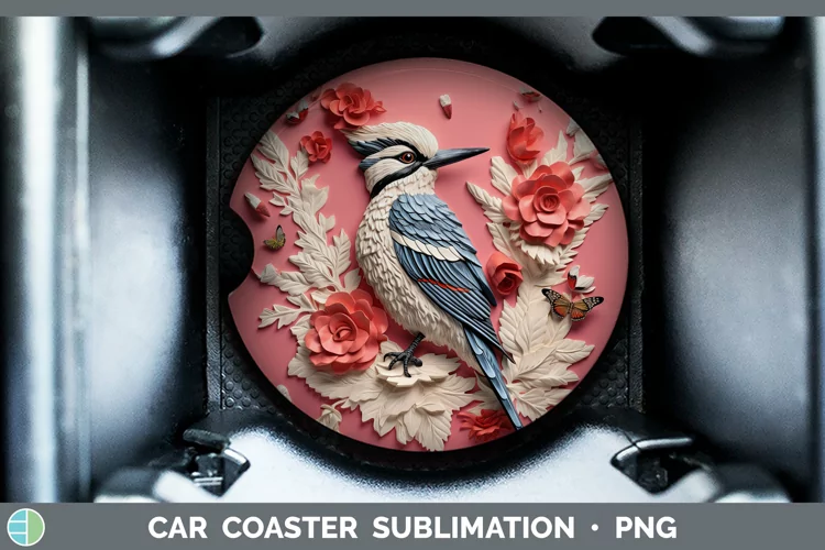 3D Birds Woodpecker Downy Car Coaster Sublimation Coaster De