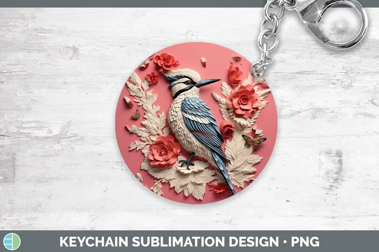 3D Birds Woodpecker Downy Keychain Sublimation Keyring Desig