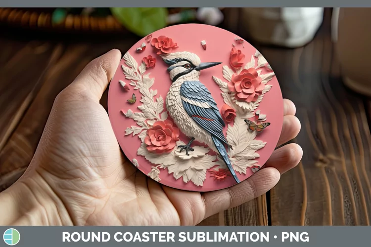 3D Birds Woodpecker Downy Round Coaster Sublimation Coaster