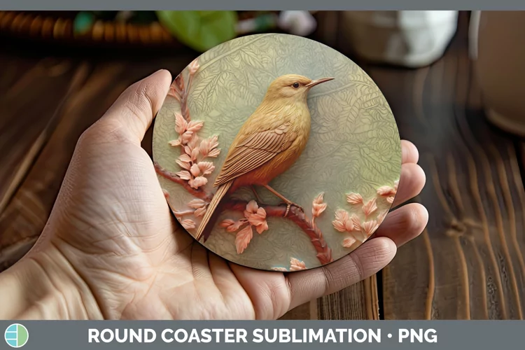 3D Birds Wren Round Coaster Sublimation Coaster Designs