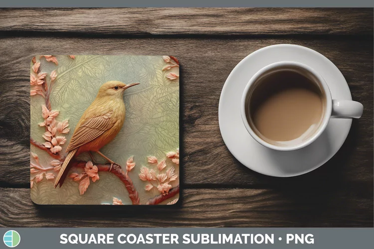 3D Birds Wren Square Coaster Sublimation Coaster Designs