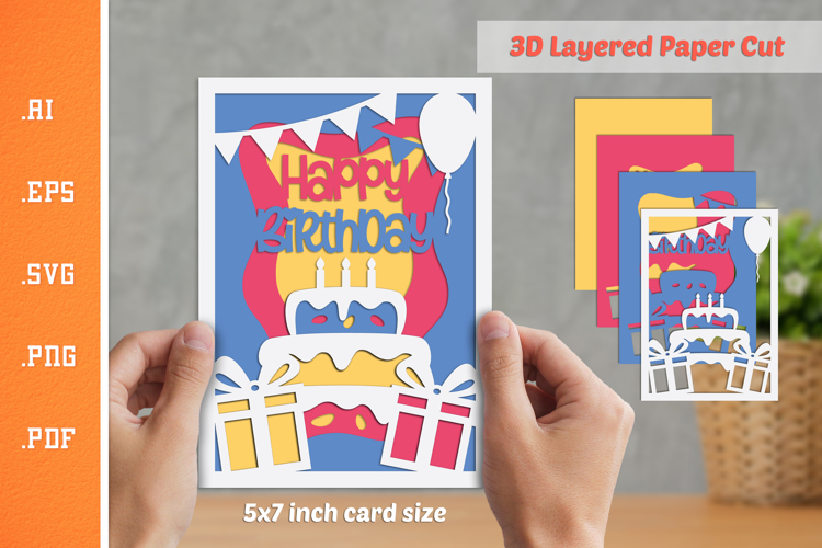 Happy Birthday - 3D Layered Paper Cut SVG