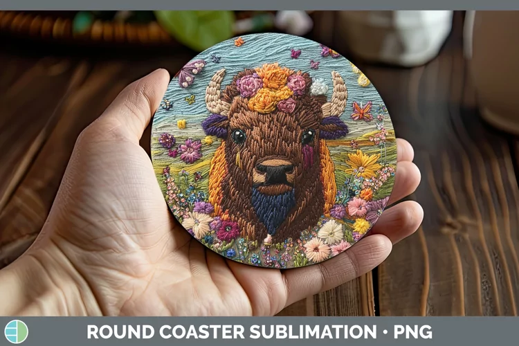 3D Bison Round Coaster Sublimation Coaster Designs