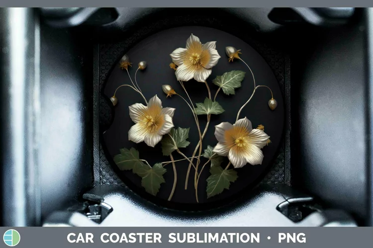3D Black and Gold Abutilon Car Coaster Sublimation Coaster D