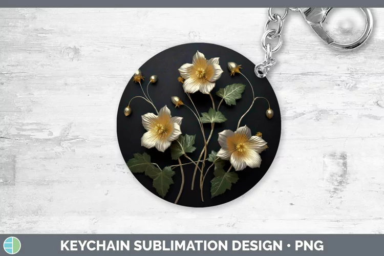 3D Black and Gold Abutilon Keychain Sublimation Keyring Desi
