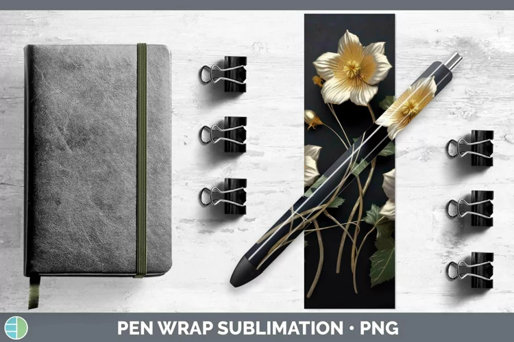3D Black and Gold Abutilon Pen Wrap Sublimation Epoxy Pen De