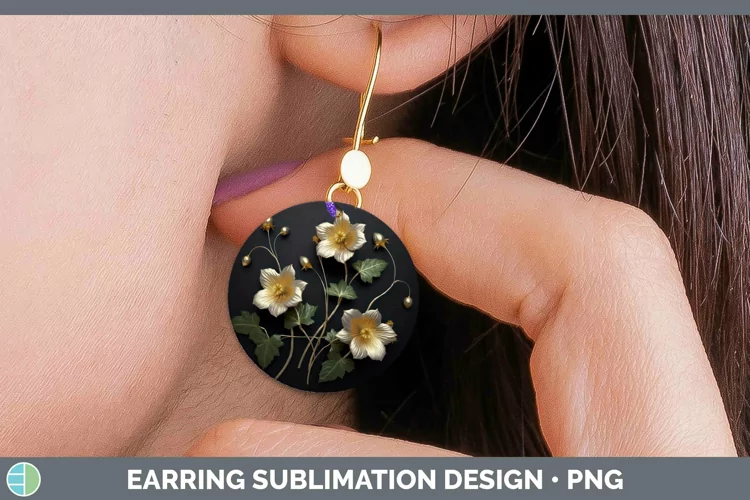 3D Black and Gold Abutilon Round Earrings Sublimation Earrin