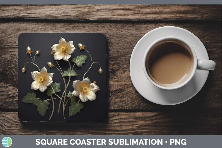 Gorgeous3D Black and Gold Square Coaster design.