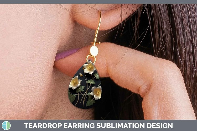 3D Black and Gold Abutilon Teardrop Earrings Sublimation Ear