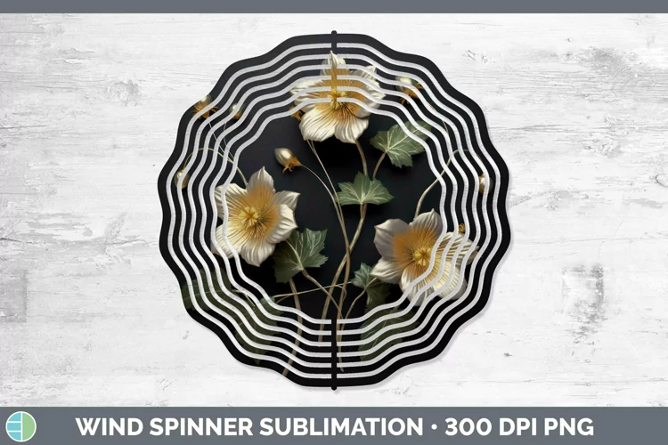 3D Black and Gold Abutilon Wind Spinner Sublimation Spinner