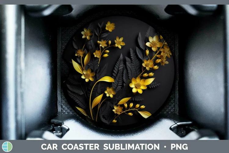 3D Black and Gold Acacia Car Coaster Sublimation Coaster Des