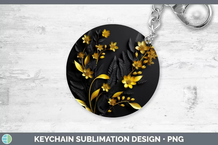 3D Black and Gold Acacia Keychain Sublimation Keyring Design
