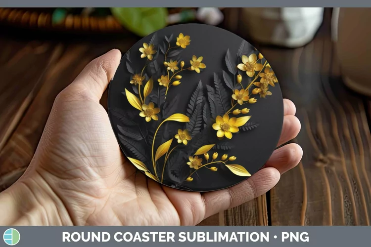 3D Black and Gold Acacia Round Coaster Sublimation Coaster D