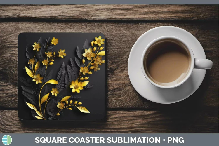 3D Black and Gold Acacia Square Coaster Sublimation Coaster