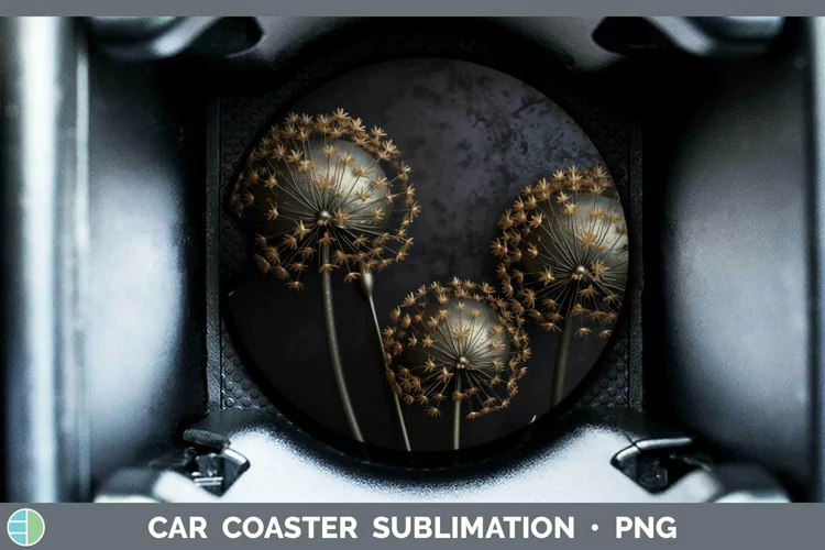 3D Black and Gold Allium Car Coaster Sublimation Coaster Des