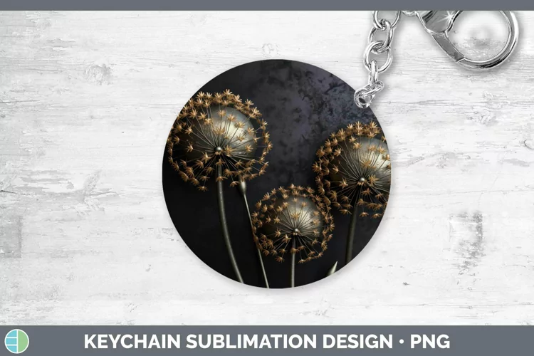 3D Black and Gold Allium Keychain Sublimation Keyring Design