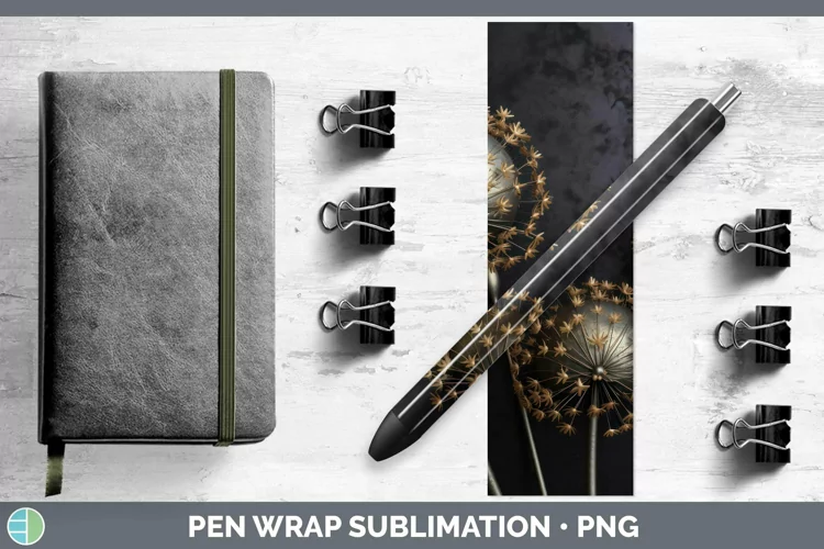 3D Black and Gold Allium Pen Wrap Sublimation Epoxy Pen Desi