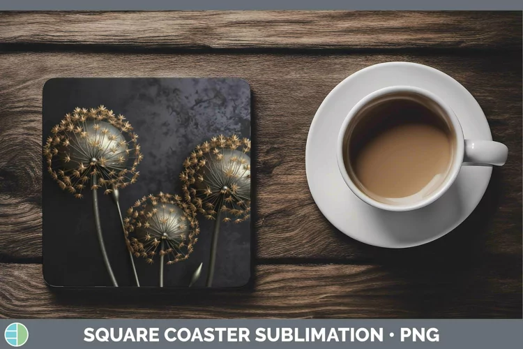 3D Black and Gold Allium Square Coaster Sublimation Coaster