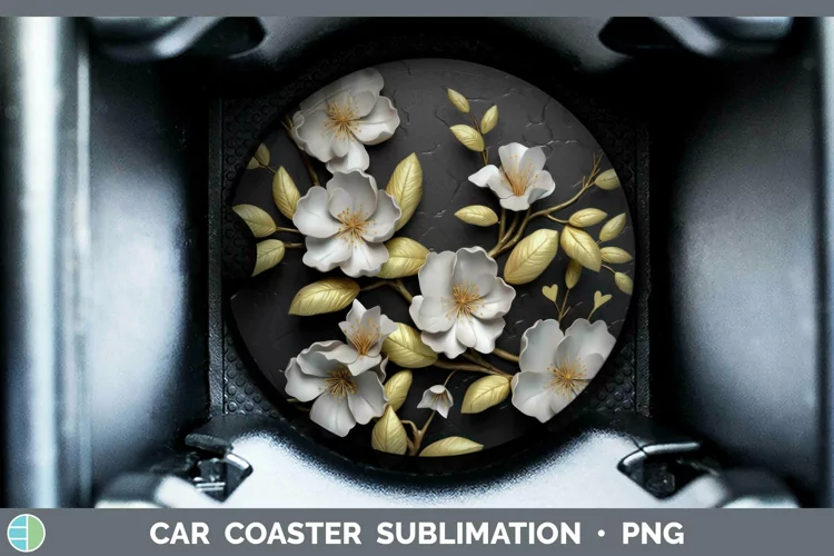 3D Black and Gold Apple Blossom Car Coaster Sublimation Coas