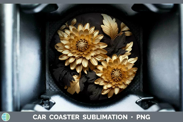 3D Black and Gold Aster Car Coaster Sublimation Coaster Desi