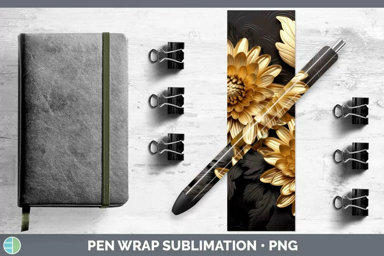 3D Black and Gold Aster Pen Wrap Sublimation Epoxy Pen Desig
