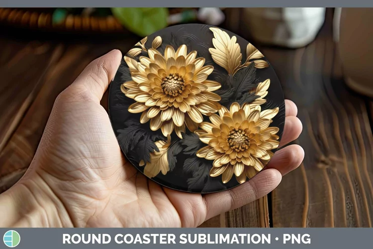 3D Black and Gold Aster Round Coaster Sublimation Coaster De