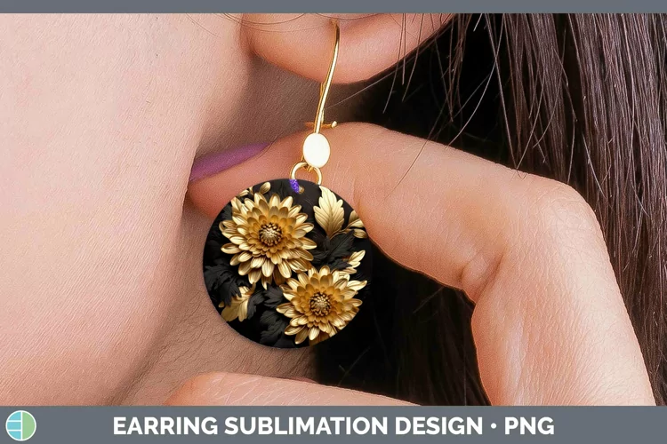 3D Black and Gold Aster Round Earrings Sublimation Earrings