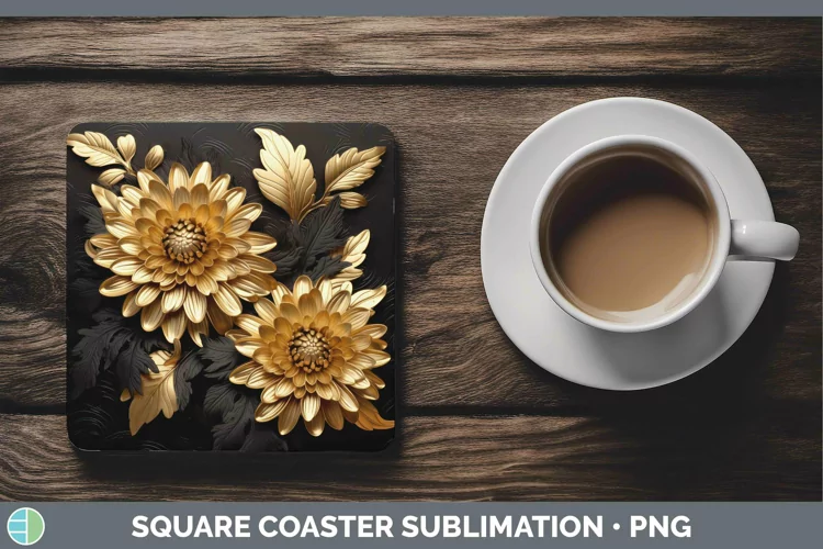 3D Black and Gold Aster Square Coaster Sublimation Coaster D