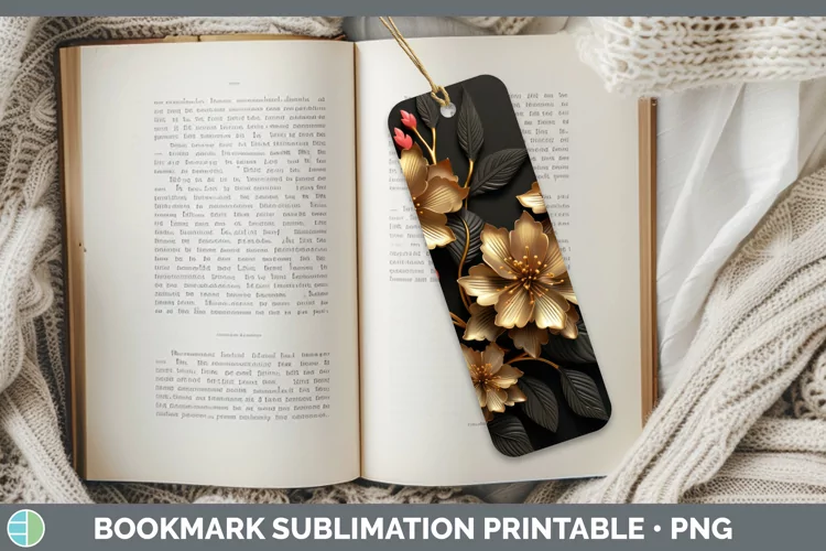 3D Black and Gold Azalea Bookmark Sublimation Printable Desi