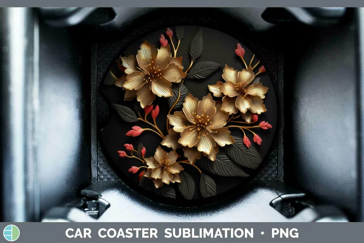 3D Black and Gold Azalea Car Coaster Sublimation Coaster Des