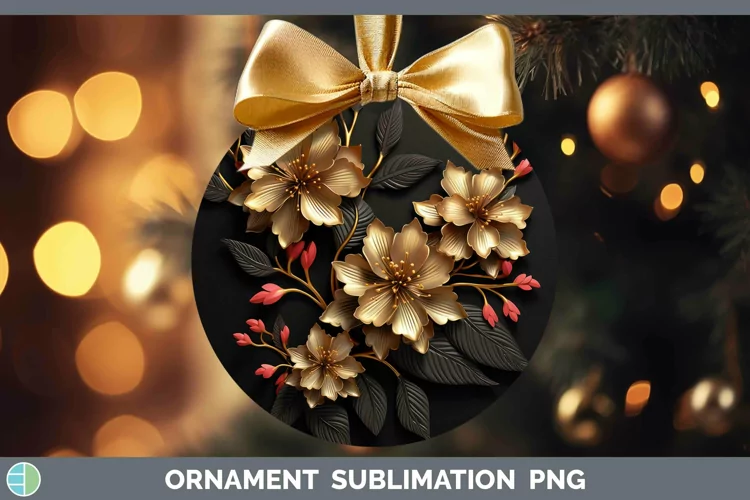 3D Black and Gold Azalea Ornament Sublimation Bauble Designs