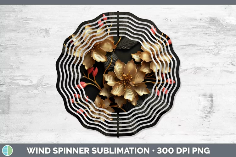3D Black and Gold Azalea Wind Spinner Sublimation Spinner De
