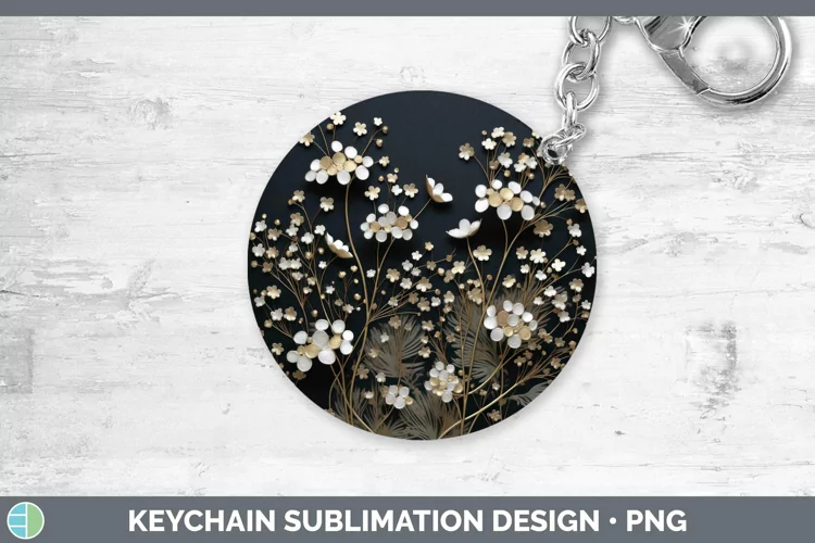3D Black and Gold Babys Breath Gypsophila Keychain Sublimati