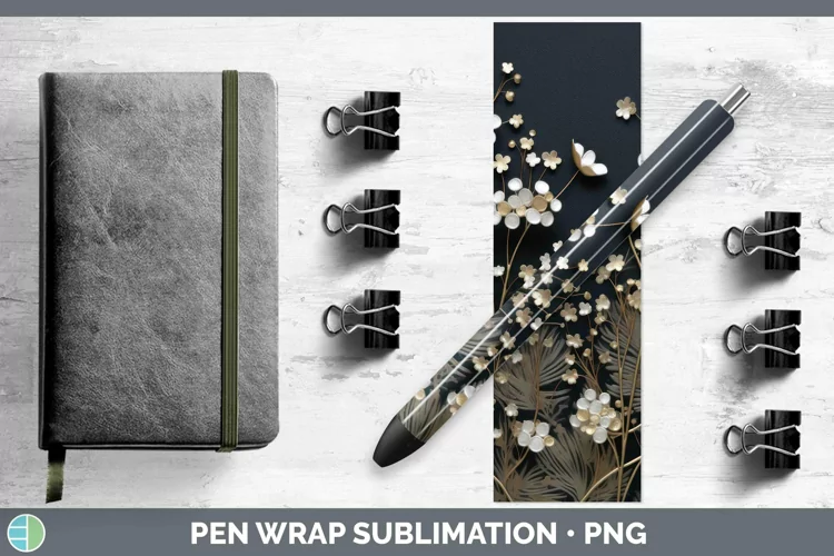 3D Black and Gold Babys Breath Gypsophila Pen Wrap Sublimati