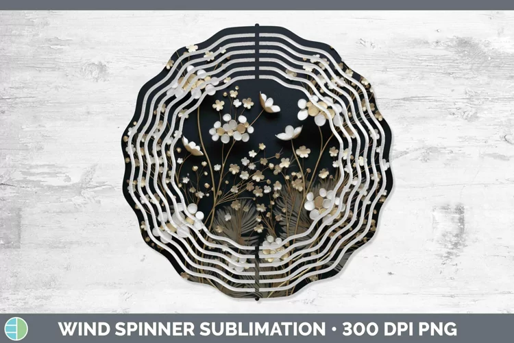 3D Black and Gold Babys Breath Gypsophila Wind Spinner Subli