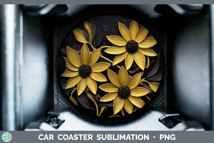 3D Black and Gold Black-eyed Susan Car Coaster Sublimation C