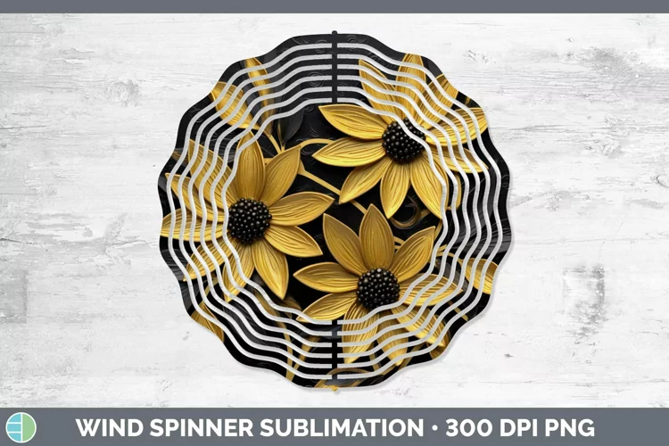 3D Black and Gold Black-eyed Susan Wind Spinner Sublimation