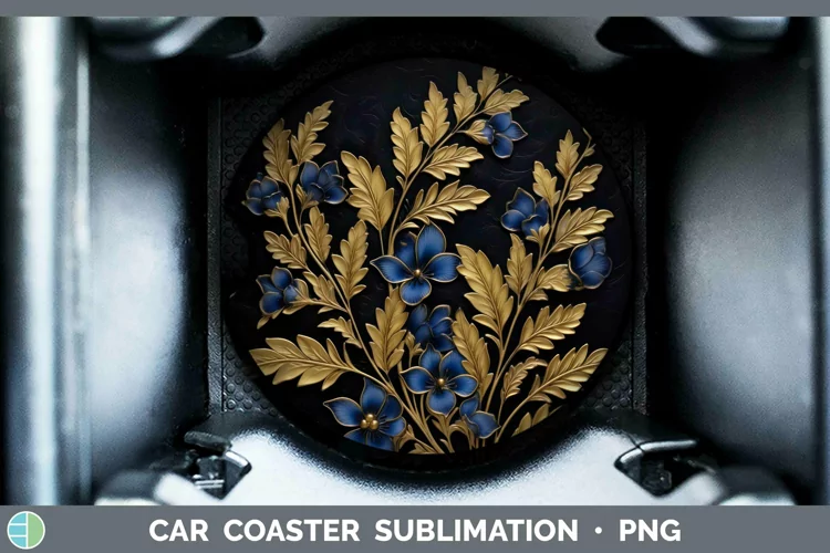 3D Black and Gold Bluebonnet Car Coaster Sublimation Coaster