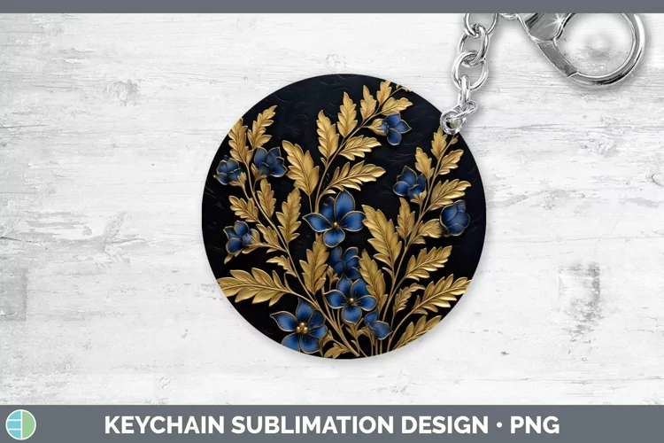 3D Black and Gold Bluebonnet Keychain Sublimation Keyring De