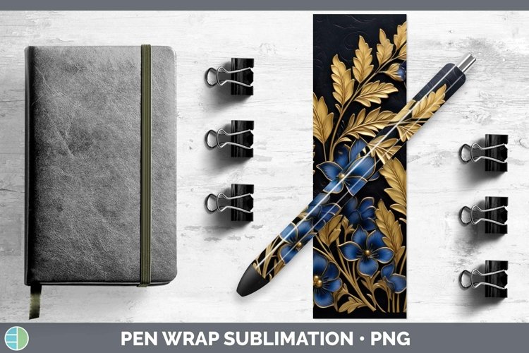 3D Black and Gold Bluebonnet Pen Wrap Sublimation Epoxy Pen
