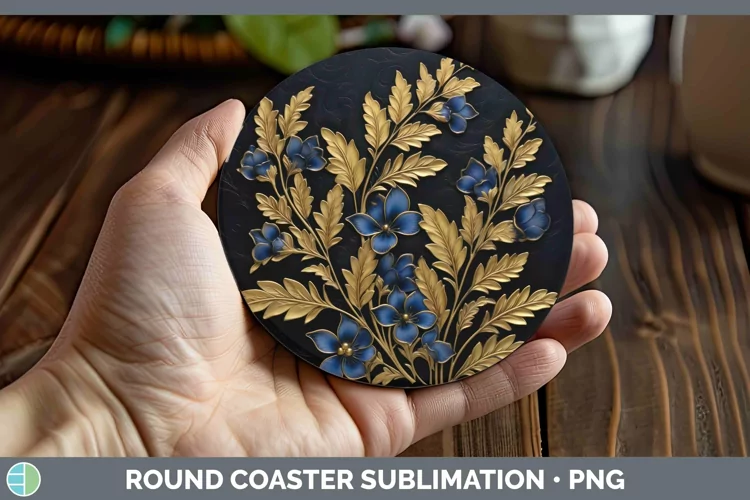 3D Black and Gold Bluebonnet Round Coaster Sublimation Coast